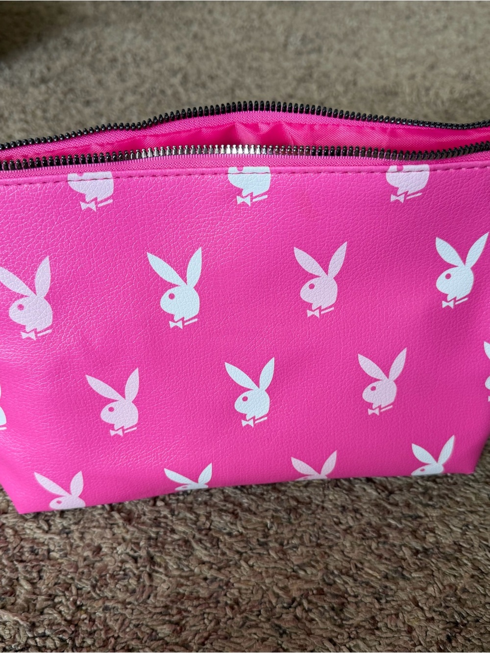 PLAYBOY Hot Pink Zip Cosmetic Pouch with Bunny Logo